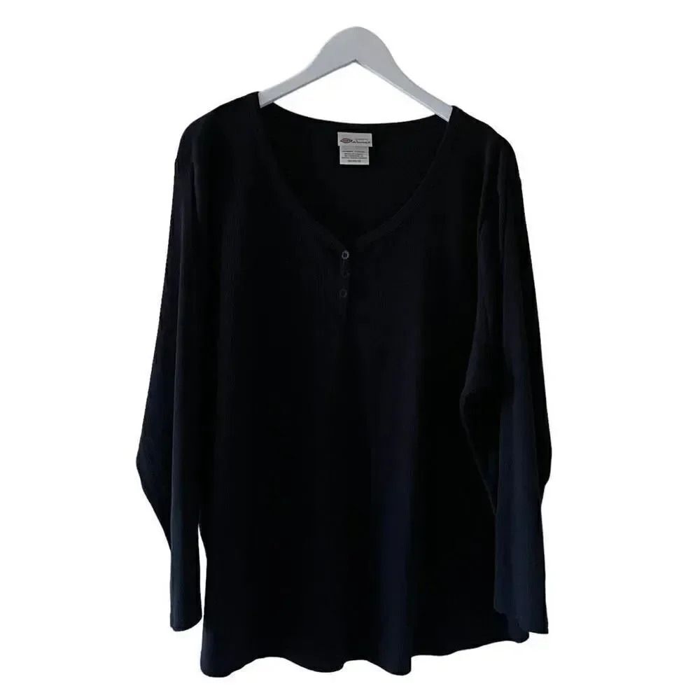 Dickies V-Neck Henley Jersey Knit Long Sleeves Black Cotton Blend Soft 3X # 1304